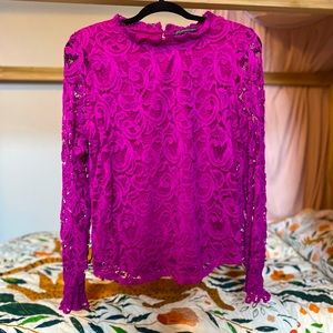 EUC Adriana Papell Fuchsia Lace Blouse